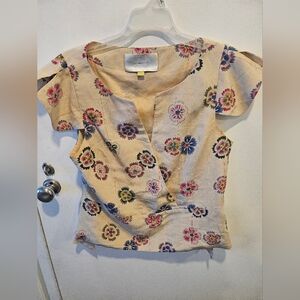 Vintage Anthropologie Cream Top with Floral Detail, Size 12